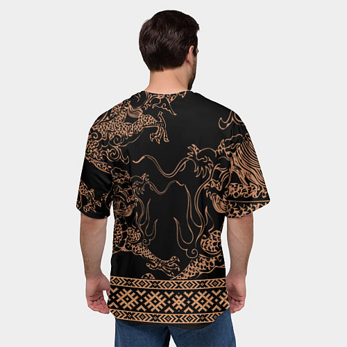 Мужская футболка оверсайз Золотой дракон с узорами славянскими / 3D-принт – фото 4