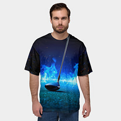 Футболка оверсайз мужская Клюшка для гольфа в синем пламени, цвет: 3D-принт — фото 2