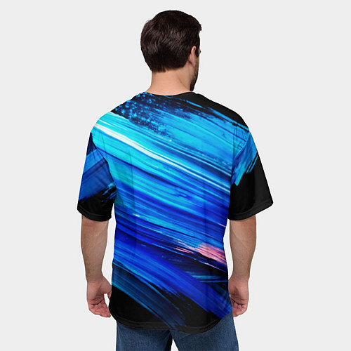 Мужская футболка оверсайз Юрий Хой синий фон красками / 3D-принт – фото 4