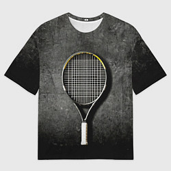 Футболка оверсайз мужская Теннисная ракетка на черном, цвет: 3D-принт