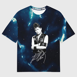 Мужская футболка оверсайз Юрий Хой черно-белый портрет с подписью