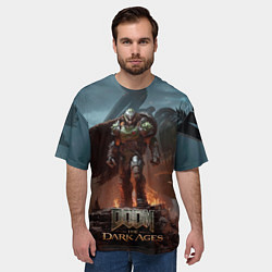 Футболка оверсайз мужская Думгай и меха дракон Doom the dark ages, цвет: 3D-принт — фото 2