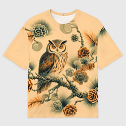 Футболка оверсайз мужская Сова на ветке сосны, цвет: 3D-принт