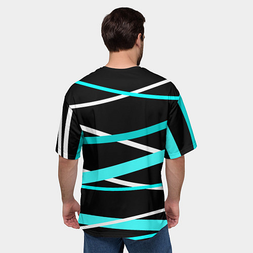Мужская футболка оверсайз Чёрный с бело-голубыми полосами / 3D-принт – фото 4