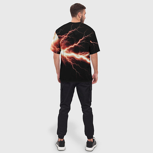 Мужская футболка оверсайз Lightning red / 3D-принт – фото 4