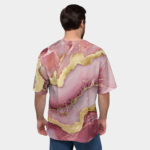 Мужская футболка оверсайз Объемная текстура розовая с золотом / 3D-принт – фото 4
