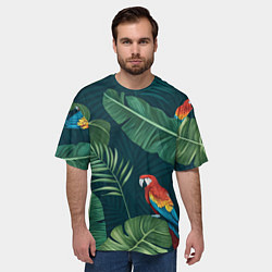 Футболка оверсайз мужская Тропики и попугаи, цвет: 3D-принт — фото 2