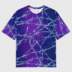 Мужская футболка оверсайз Проволока на сине-фиолетовом фоне - абстрактная те