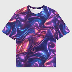 Мужская футболка оверсайз Абстрактные волны и завитки - сине-фиолетовый патт