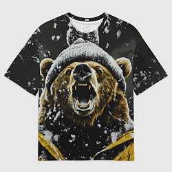 Мужская футболка оверсайз Злой большой медведь зимой