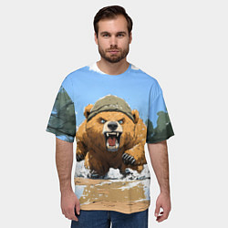 Футболка оверсайз мужская Медведь бежит среди волн, цвет: 3D-принт — фото 2