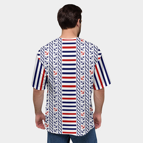 Мужская футболка оверсайз Полосатый морской орнамент с якорями / 3D-принт – фото 4