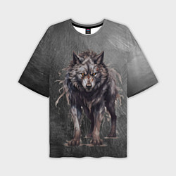 Мужская футболка оверсайз The fierce wolf