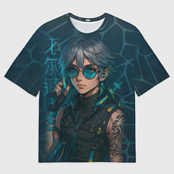 Мужская футболка оверсайз Аль-Хайтам в стиле киберпанка