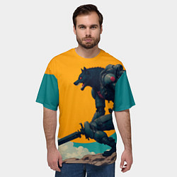 Футболка оверсайз мужская Киберчеловек-волк, цвет: 3D-принт — фото 2