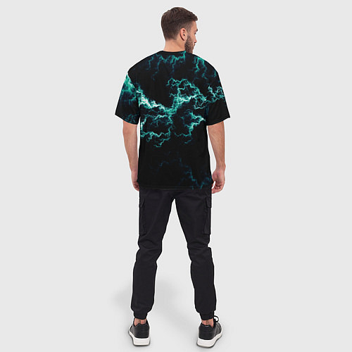 Мужская футболка оверсайз Lightning light blue glow / 3D-принт – фото 4