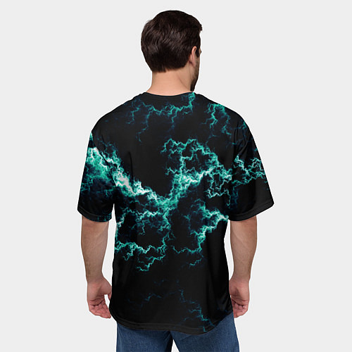 Мужская футболка оверсайз Lightning light blue glow / 3D-принт – фото 4
