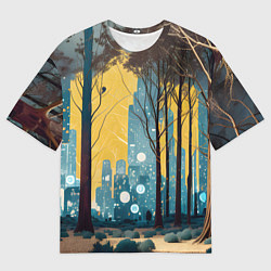 Футболка оверсайз мужская Дома и цифровой лес, цвет: 3D-принт