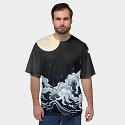 Футболка оверсайз мужская Японские волны и луна, цвет: 3D-принт — фото 2