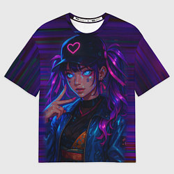 Мужская футболка оверсайз Девушка в киберпанковском стиле