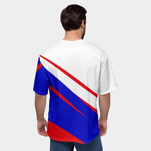 Мужская футболка оверсайз Герб на фоне цветов флага бело-сине-красный / 3D-принт – фото 4