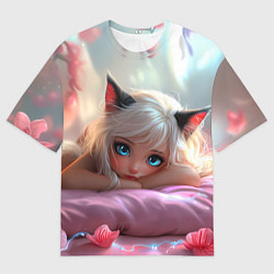 Мужская футболка оверсайз Девушка кошечка с голубыми глазами