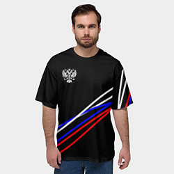 Футболка оверсайз мужская Герб и полосы цветов флага на чёрном, цвет: 3D-принт — фото 2