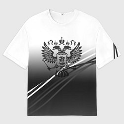 Футболка оверсайз мужская Герб России градиент в полосами серый, цвет: 3D-принт