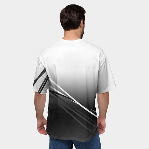 Мужская футболка оверсайз Герб России градиент в полосами серый / 3D-принт – фото 4