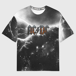 Футболка оверсайз мужская ACDC металлический лого черно-белая текстура, цвет: 3D-принт