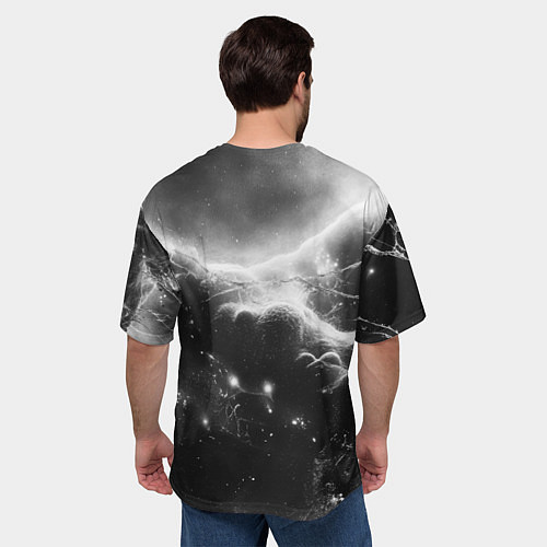 Мужская футболка оверсайз ACDC металлический лого черно-белая текстура / 3D-принт – фото 4