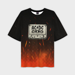 Футболка оверсайз мужская ACDC лого на кассете, цвет: 3D-принт