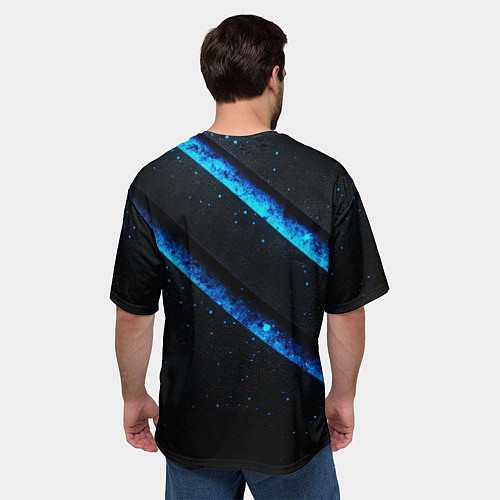 Мужская футболка оверсайз ACDC черно-синяя текстура / 3D-принт – фото 4
