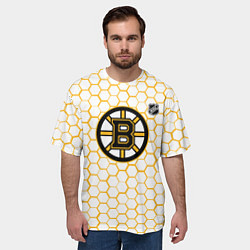 Футболка оверсайз мужская Бостон Брюинз - белые соты, цвет: 3D-принт — фото 2