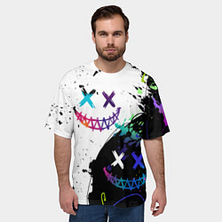 Футболка оверсайз мужская Неоновые брызги - жуткие улыбки, цвет: 3D-принт — фото 2