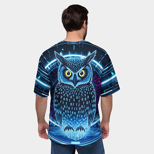Мужская футболка оверсайз Виртуальный филин / 3D-принт – фото 4