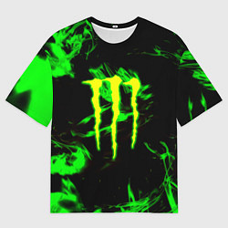Футболка оверсайз мужская Monster energy кислотное лого огонь, цвет: 3D-принт