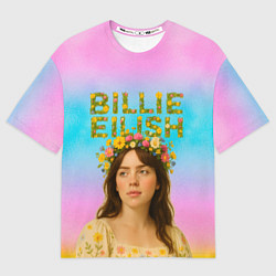 Мужская футболка оверсайз Билли Айлиш с цветочным венком на голове