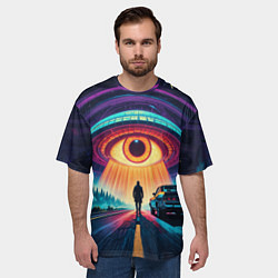 Футболка оверсайз мужская НЛО в форме глаза и человек на дороге, цвет: 3D-принт — фото 2