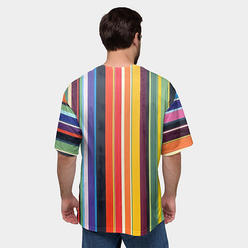 Мужская футболка оверсайз Разноцветная полоска / 3D-принт – фото 4