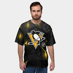 Футболка оверсайз мужская Питтсбург Пингвинз - плиты с подсветкой, цвет: 3D-принт — фото 2