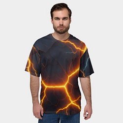 Футболка оверсайз мужская Молнии и черные объемные плиты, цвет: 3D-принт — фото 2