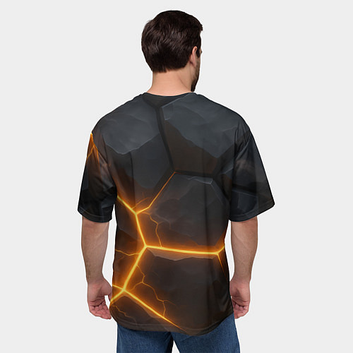Мужская футболка оверсайз Черные плиты с оранжевой молнией / 3D-принт – фото 4