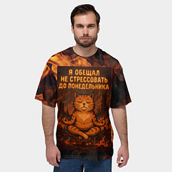 Футболка оверсайз мужская Я обещал не стрессовать до понедельника - кот поср, цвет: 3D-принт — фото 2