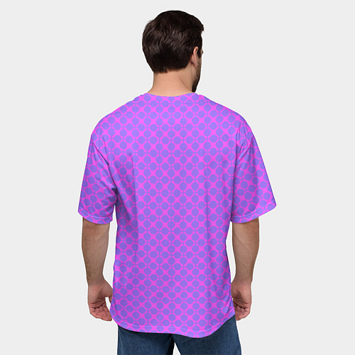 Мужская футболка оверсайз Розовый сиреневый узор в клетку и горох / 3D-принт – фото 4