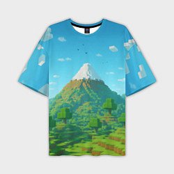Мужская футболка оверсайз Пейзаж Minecraft с горой со снежной шапкой