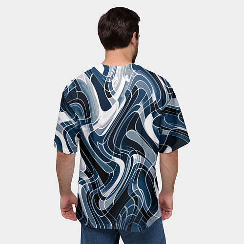 Мужская футболка оверсайз Тёмно-синий искажённая абстракция / 3D-принт – фото 4