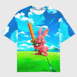 Футболка оверсайз мужская Розовый заяц с мечом из морковки, цвет: 3D-принт