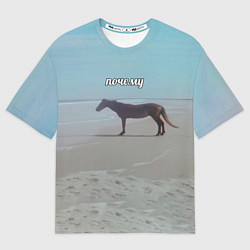 Футболка оверсайз мужская Лошадь почему мем на берегу, цвет: 3D-принт