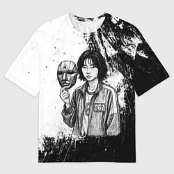 Мужская футболка оверсайз Squid Game Игрок 067 держит маску